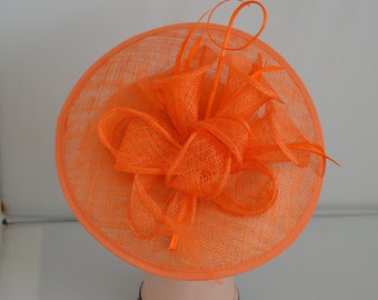 Elegant ORANGE Colour Sinamay Circular Saucer Shaped Hair Fascinator Hatinator Headband