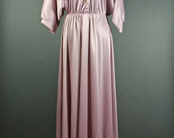 Shimmery Mauve 70s 80s Day Dress Dolman Sleeves Shirtwaist Dress M