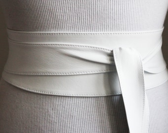 White soft Leather Obi Belt | Corset Belt | Real Leather Belts | Bride Bridesmaid Belt | Wrap Belt | Petite to Plus Size