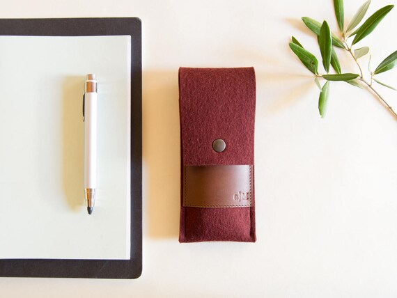 Felt and leather PEN HOLDER / sunglasses case / pencil case / wool felt / felt case / handmade / made in Italy