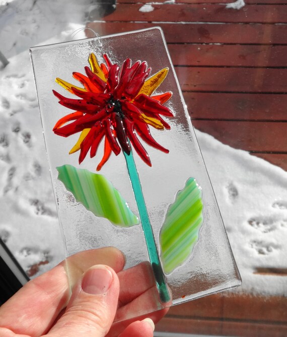 Fused Glass Flower Sun Catcher Red Fused Glass Flower Blue
