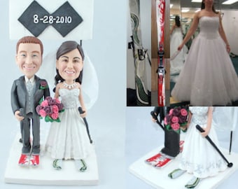 Skiing couple - Personalised wedding cake topper (Free shipping)