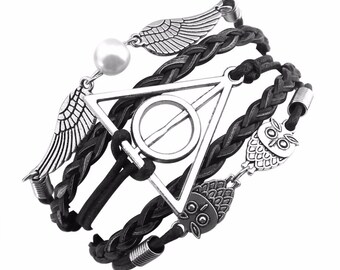 Harry Potter jewelry - vintage bracelet - friendship leather bracelet - Harry Potter gift and accessories, jewelry with gold snitch
