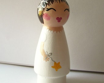 Hand Painted Love Boxes Christmas Angel Birthday Fairy White Wood Peg Doll