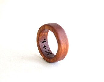 Wood Ring, Engraving Wooden Ring, Mahogany Wood Ring, Custom Wooden Ring, Personalized Wood Ring, Initial Engraving Ring, Wooden Ring