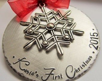 Baby's First Christmas Ornament Hand Stamped Personalized Ornament Tree Decoration Large Ornament Childs First Ornament Christmas Gift