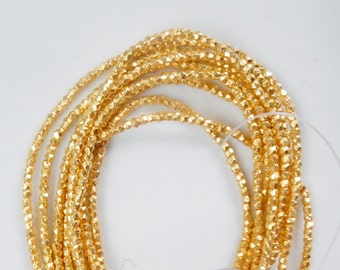 2x2.4mm Gold Vermeil faceted spacer beads , 8 inches, gold plated silver nugget spacer (Around 102 beads)