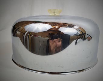 Vtg Round Chrome Cake Saver Top Clear Plastic Knob NO BOTTOM Made in USA