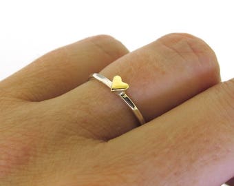 Sweet Heart Ring, Stackable Heart Ring, dainty gold heart or silver heart stacking ring