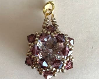 Gold, Dusty Purple, Clear SwarovskiCrystal Rivoli Pendant