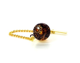 Black, Brown and Gold Steampunk Tie Tac, Steampunk Tie Tac