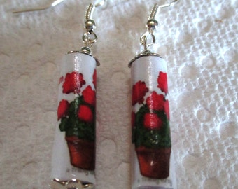 Paper Bead Earrings - Geraniums - paper jewelry