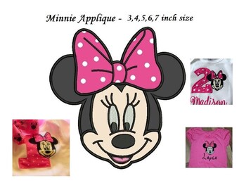 Minnie Mouse Applique Design - 3,4,5,6,7 inch size, Minnie Mouse Applique Machine Embroidery - INSTANT DOWNLOAD