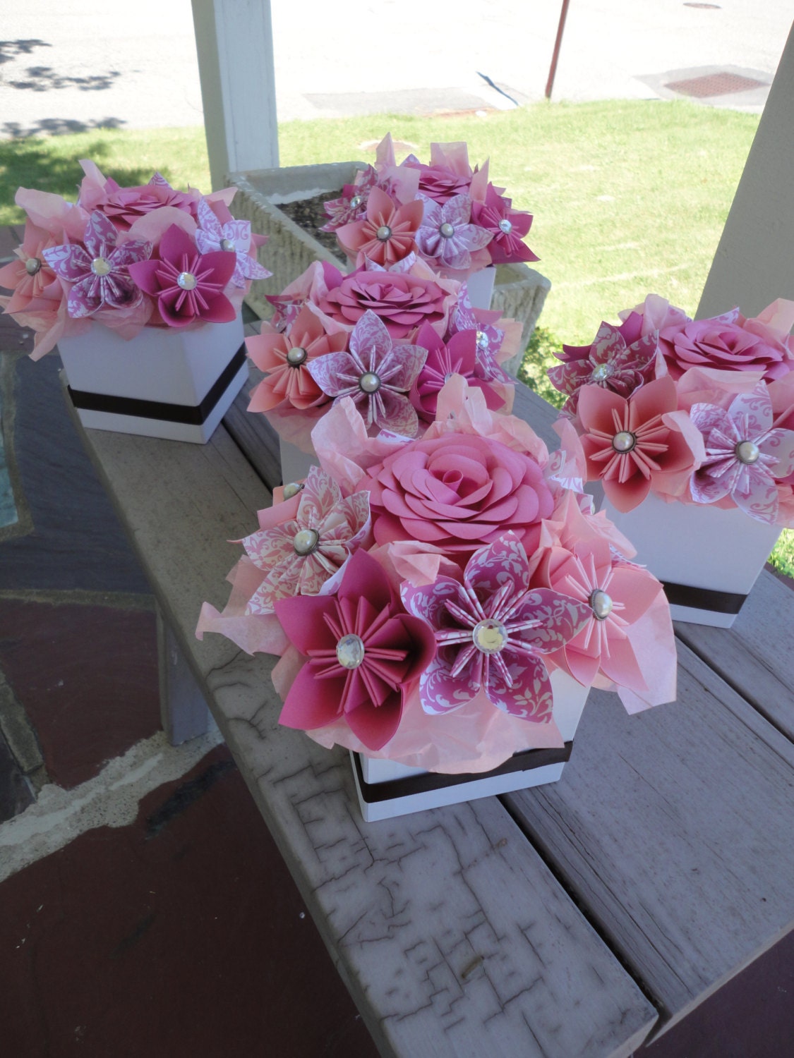 origami paper flower centerpiece set of 5 kusudama pink small origami paper flower