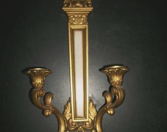 Vintage Gold Double Candle Wall Sconce Hollywood Regency