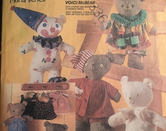 Teddy BEAR -- Soft Stuffed 18" Bear McCall's Crafts # 2629 Vintage Pattern (cut) with Wardrobe / Clothing Patterns