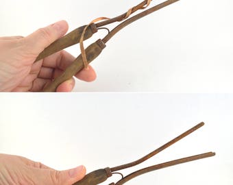Antique Hair Curling Iron, Curling Rod with Wood Handle, Vintage Curling Iron, Primitive Hair Tool, Rusty Metal Hair Crimper, Stylist Gift