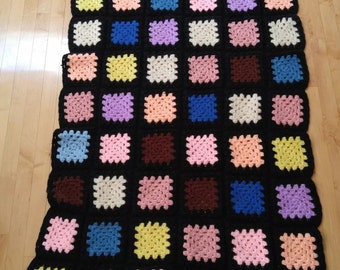 Vintage Crochet Granny Square Afghan Blanket Throw 72” x 37”
