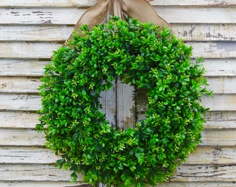 Boxwood Wreath - All Season Wreath - Artificial Boxwood Door Wreath - Choose Size