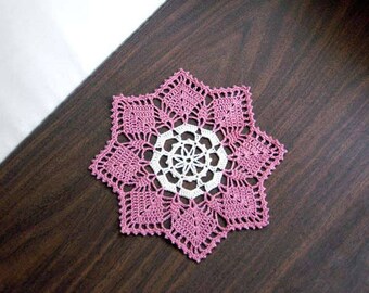 Dusty Rose Decor Crochet Doily, Cottage Chic Home Decor, Lace Table Doily, 8 1/2 Inch Doily, Unusual Design, Gift for Her