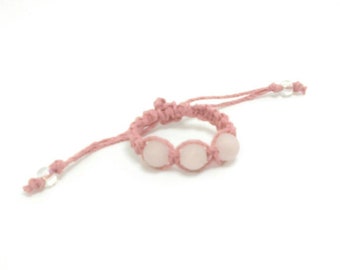 Baby Bracelet with Rose Quartz Stone Beads | HEMP Baby Bracelet | Customizable | Natural Jewelry for Baby | Baby Gift | Baby Girl