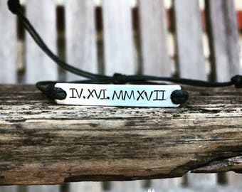 Roman numeral Custom Hand Stamped Bracelet, friendship bracelet, Custom Name Jewelry, Quote Bracelet, Gift Idea, bulk stamped bracelets