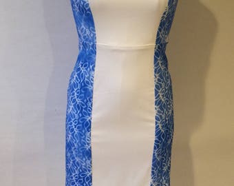 White & Blue Lace Print Sleeveless Dress