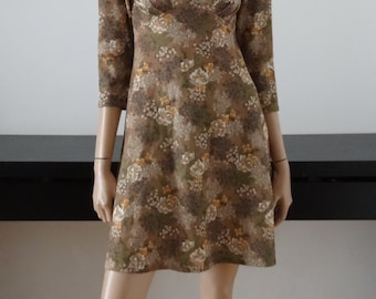 vintage khaki/floral mini mod dress 34 - uk 6 - us size 2