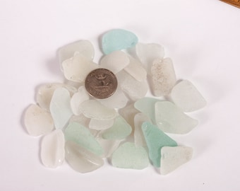 Genuine sea glass, 30 pieces of natural sea glass, white and aqua sea glass, glass decor, aquarium glass, mosaic glass, jewelry glass