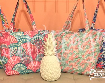 SALE Lilly Inspired Monogram Tote Bag / Beach Bag / Personalized / Back To School / Bridesmaid Gift