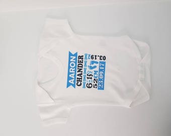 Personalised Baby Birth annoucement Vest Onesie White Baby shower Gift