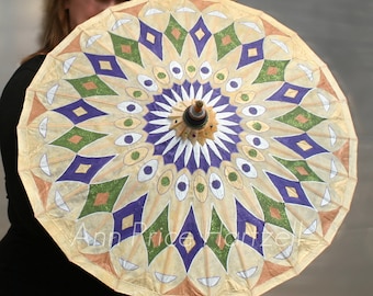 Parasol - Hand painted Purple Silver Green