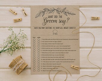 Bridal Shower Game // What Did The Groom Say // Instant Download// DIGITAL FILE Only