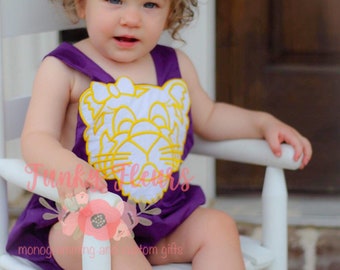 Lsu Outfit, Tiger Outfit, LSU Romper, LSU Tigers, LSU, Classic Kids Clothing, Purple and Gold, Bubble
