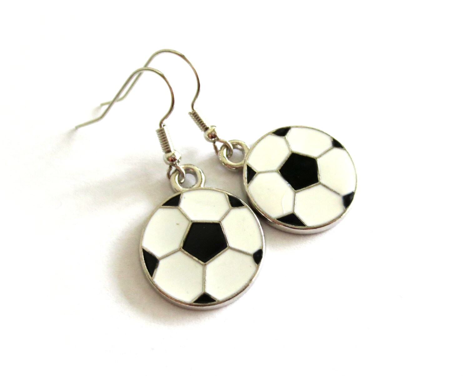 Soccer Ball Silver Earrings