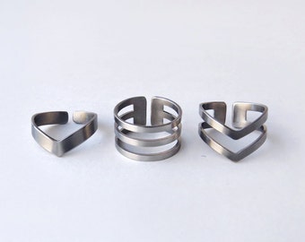 Knuckle ring set / satin matte finish / midi ring set / stacking rings silver knuckle ring / chevron knuckle ring / gift for her