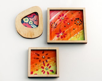 Set of 3 Miniature Artworks - Swish Sunset Flowers