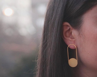 Gold dangling earrings, gold filled long earrings for women, sun earrings, silver abstract earrings, gold plated geometric earrings for gift