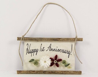 Happy 1st Anniversary Paper Quilled Magnet 524, Husband and Wife Gift, Kitchen Decor, Anniversary Ornament, 3D Paper Quilling, Couples Gift