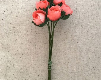 Vintage Millinery Flowers 6 Peach Fabric Ranunculus ~ East Germany ~ Old Store Stock VAT020PK