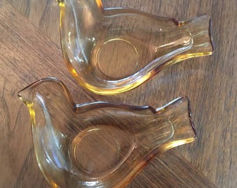 Vintage Amber Glass Bird Bowls Decorative 1970s epsteam Gift Sale