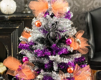Miniature Tinsel Halloween Tree - 1:12 Dollhouse Miniature
