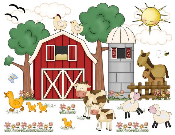 FARM ANIMAL NURSERY Decor Decal Wall Art Barnyard Mural