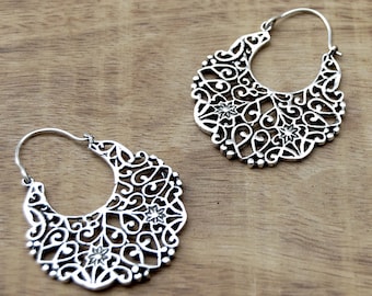 Gypsy Earrings, Boho Earrings, Silver Hoop Earrings, Tribal Earrings, Silver Earrings, Filigree Earrings, Ethnic Earrings, Indian Earrings