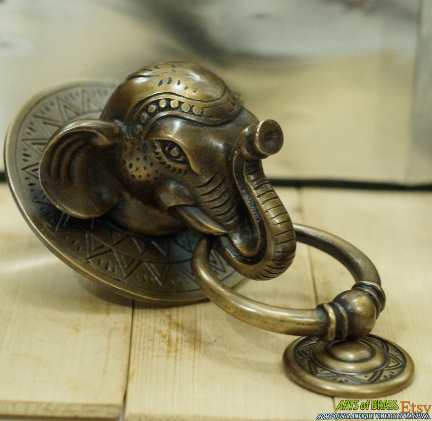 Antique Large BIG ELEPHANT Thai Head Door Knocker Cast Solid 🔎zoom - Antique Large BIG ELEPHANT Thai Head Door Knocker Cast Solid