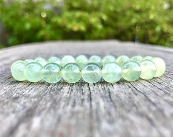 Prehnite Bracelet 8mm Green Prehnite Beaded Gemstone Bracelet Prehnite With Small Natural Inclusions Green Translucent Gift Bracelet