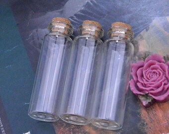 10 Small glass bottles with corks, Glass bottles, Small bottles, Bottle, Mini glass bottles, Vials, tiny bottle, small glass jars 22x70mm