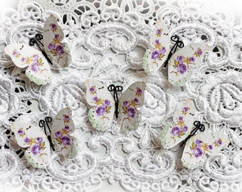 Reneabouquets Tiny Treasures Butterfly Set Shabby Lavender Roses Glitter Glass Butterflies Scrapbook Embellishment, Home Decor, , Wedding