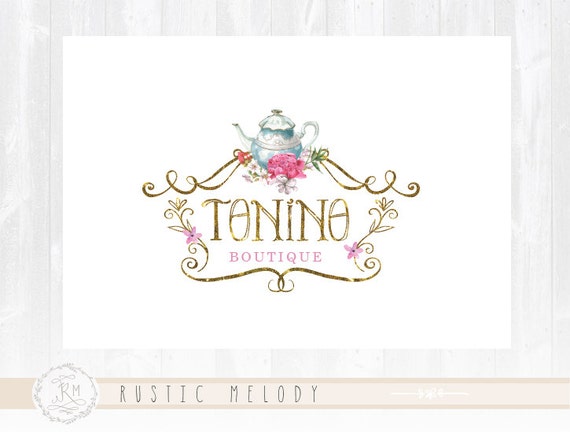 teapot logo design shabby chic logo romantic logo tea logo teapot logo design shabby chic logo romantic logo tea logo