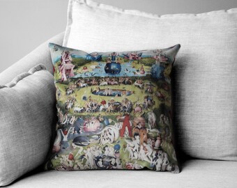the garden of earthly delights - 18" velveteen pillow case - Hieronymus Bosch, 1480 - 1505